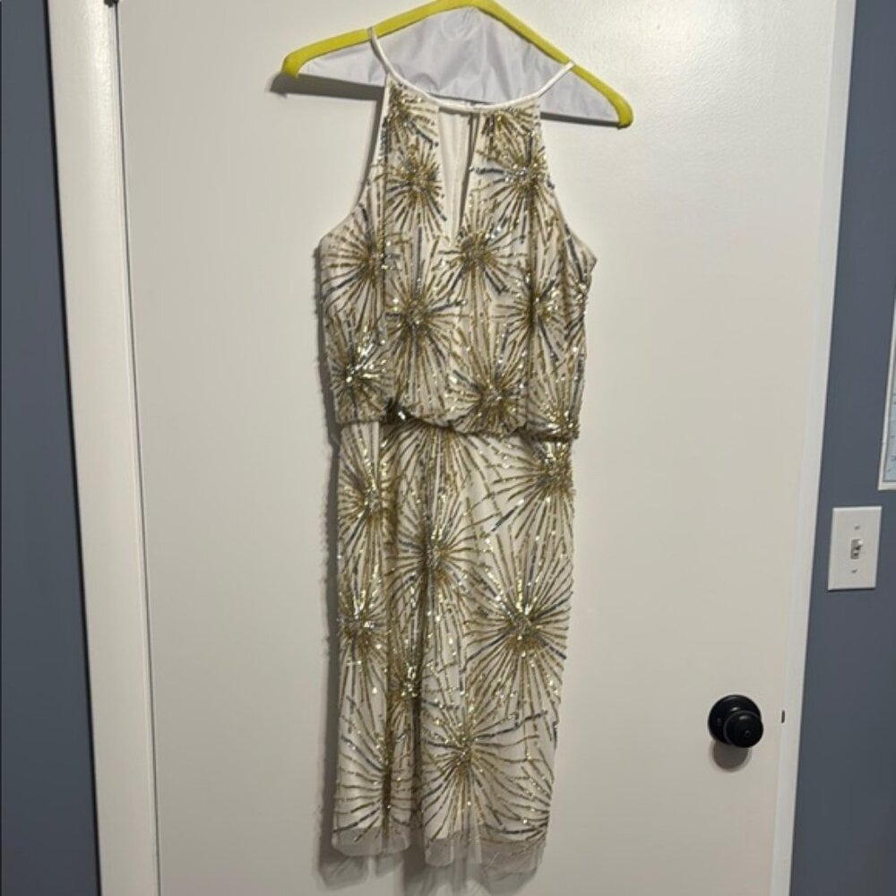 Aidan Mattox Stunning Gold Sequin Starburst Cocktail Dress Size 6